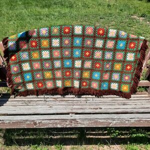Colorful Crochet Blanket with Fringe